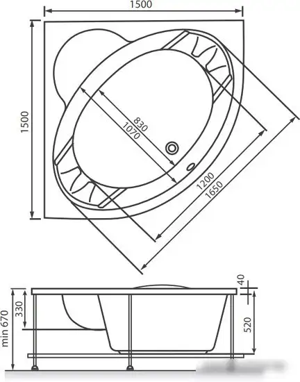 Ванна Vayer Kaliope 150x150 - фото товара
