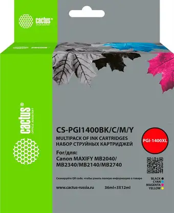 Картридж CACTUS CS-PGI1400BK-C-M-Y (аналог Canon PGI1400BK-C-M-Y) – изображение в каталоге