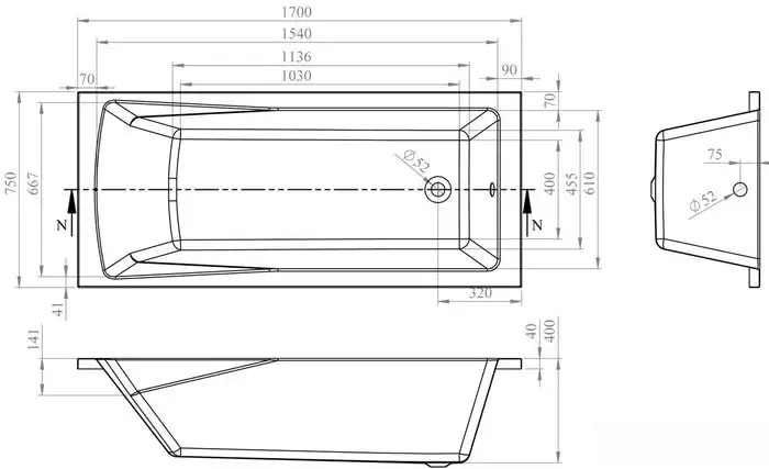 Ванна Lavinia Boho One 170x75 3701075P - фото товара