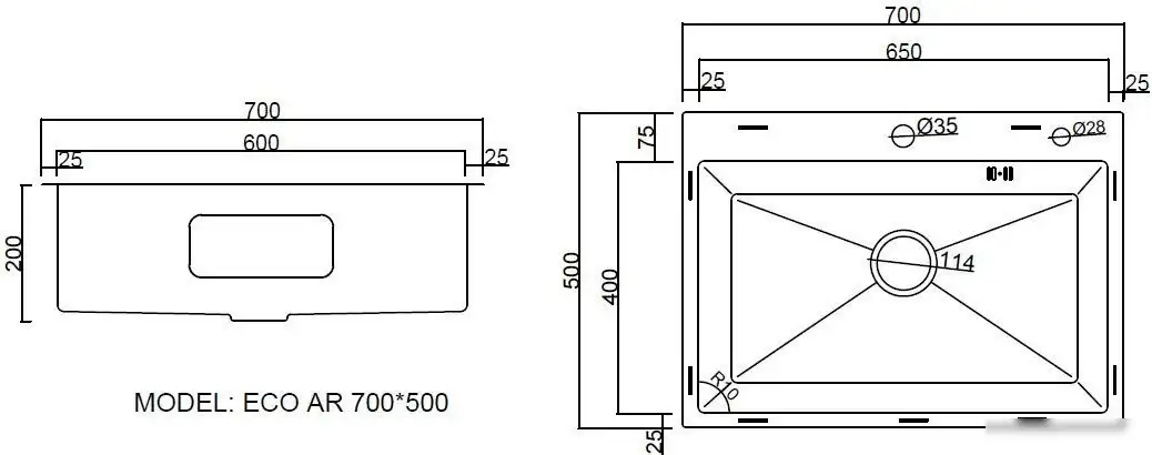 Кухонная мойка ARFEKA Eco AR PVD Nano Decor 70x50 (золото) - фото товара