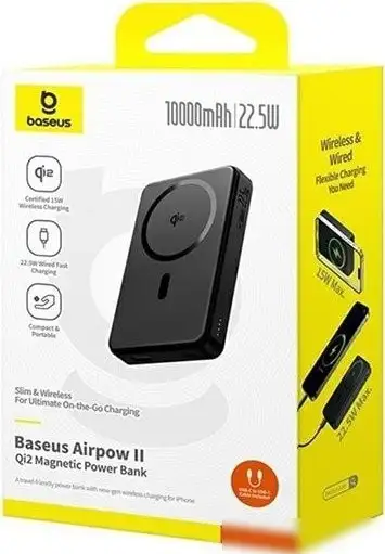 Внешний аккумулятор Baseus Airpow II Qi2 Magnetic Power Bank 22.5W 10000mAh (черный) – фото товара