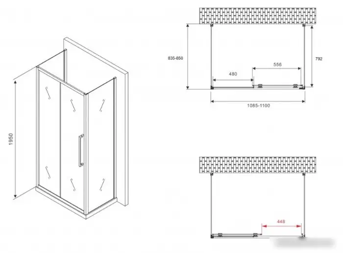 Душевой уголок Abber Schwarzer Diamant AG30110BH-S85B-S85B - фото товара