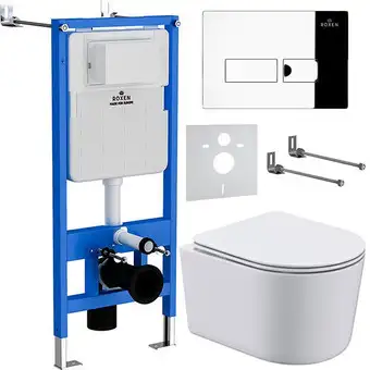 Унитаз подвесной Roxen Simple Compact в комплекте с инсталляцией StounFix Slim 6 в 1 932469 (кнопка: хром глянец) - изображение в каталоге