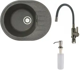 Кухонная мойка БелЭворс New Lux L + смеситель W74004-9 + дозатор L405-1 (серый/сатин) - изображение в каталоге