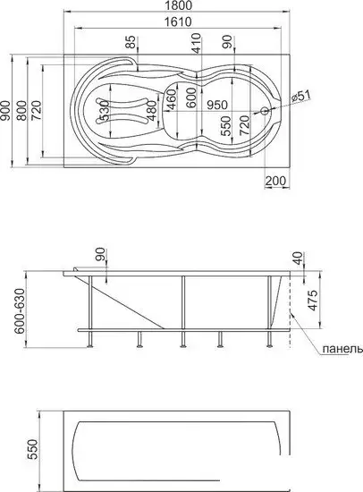 Ванна 1Марка Taormina 180x90 - фото товара