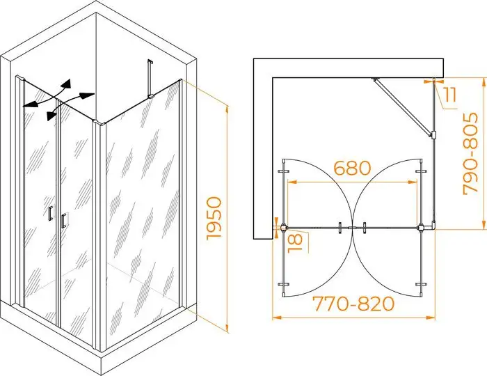 Душевой уголок RGW PA-134B (PA-104B+Z-050-2B+O-204B) 060814488-14 80x80 (черный/прозрачное стекло) - фото товара
