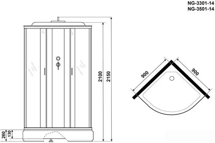 Душевая кабина Niagara NG-3301-14 90x90x215 - фото товара