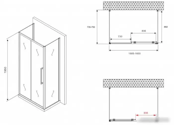 Душевой уголок Abber Schwarzer Diamant AG30160MH-S75M-S75M - фото товара