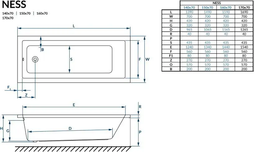 Ванна Excellent Ness Mono 150x70 (с ножками) - фото товара