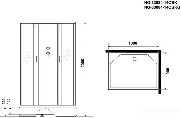 Душевая кабина Niagara NG-33084-14QBKG 100x80x200 - фото товара