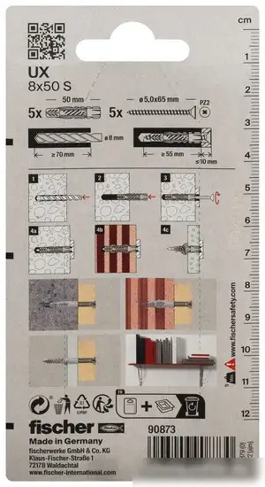 Дюбель универсальный Fischer UX 8X50 SK NV 90873 (5 шт) – фото товара