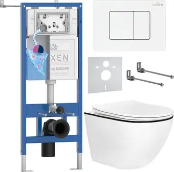 Унитаз подвесной Roxen Antares Black в комплекте с инсталляцией StounFix Dual Fresh 6 в 1 868551 (кнопка: белый глянцевая) - изображение в каталоге