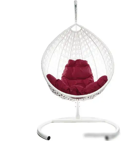 Подвесное кресло M-Group Капля Люкс 11030102 (белый ротанг/бордовая подушка) – фото товара