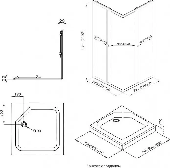 Душевой уголок Maroni Stile Nero-GLS 90x90 Щ0000063957 - фото товара