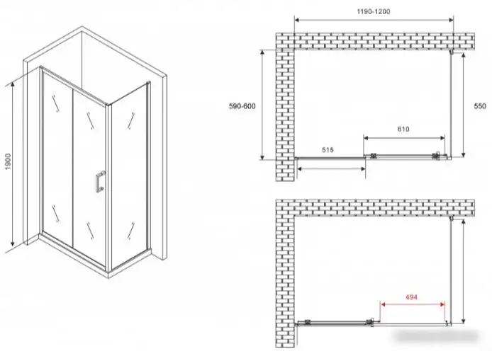 Душевой уголок Abber Schwarzer Diamant AG30120B5-S60B5 - фото товара