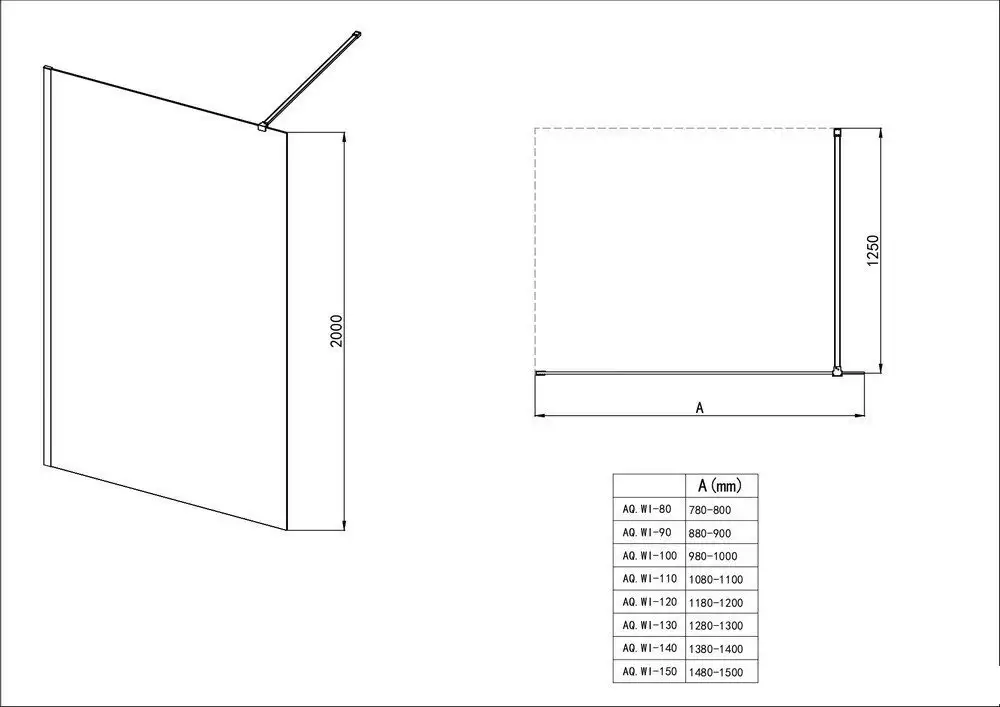 Душевая стенка Aquatek Walk in с держателем 140x200 AQ.WI.140.3BL (черный/прозрачное стекло) - фото товара