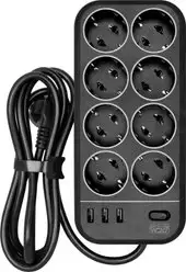 Сетевой фильтр Powercom SP-08 USB03AB (1.8 м, 8 розеток, черный) – изображение в каталоге