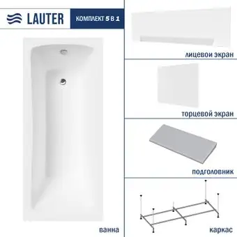 Ванна Lauter Bianca 150 21207150 (с каркасом, серым подголов.,белым лиц. и торц.экраном) - изображение в каталоге