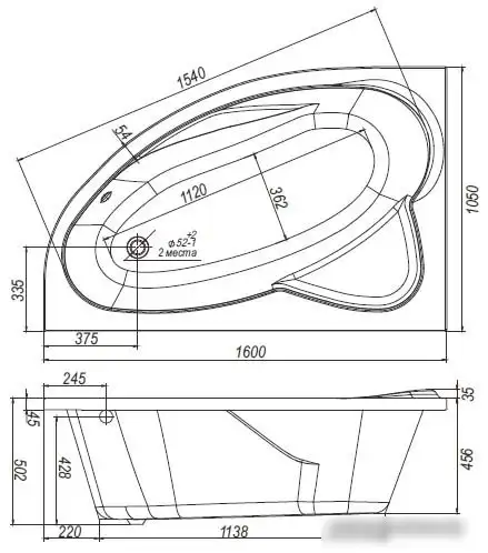 Ванна Ventospa Nika 160x105 R - фото товара