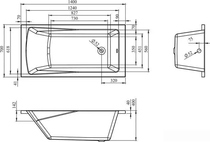 Ванна Lavinia Boho One 140x70 3701004P (с подголовником, ножками и экраном) - фото товара