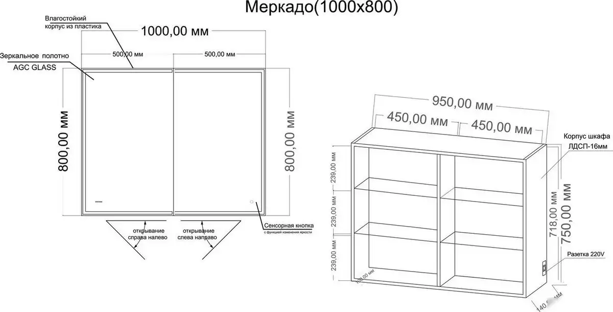 Grossman Шкаф с зеркалом для ванной Меркадо-100 201002 – фото товара