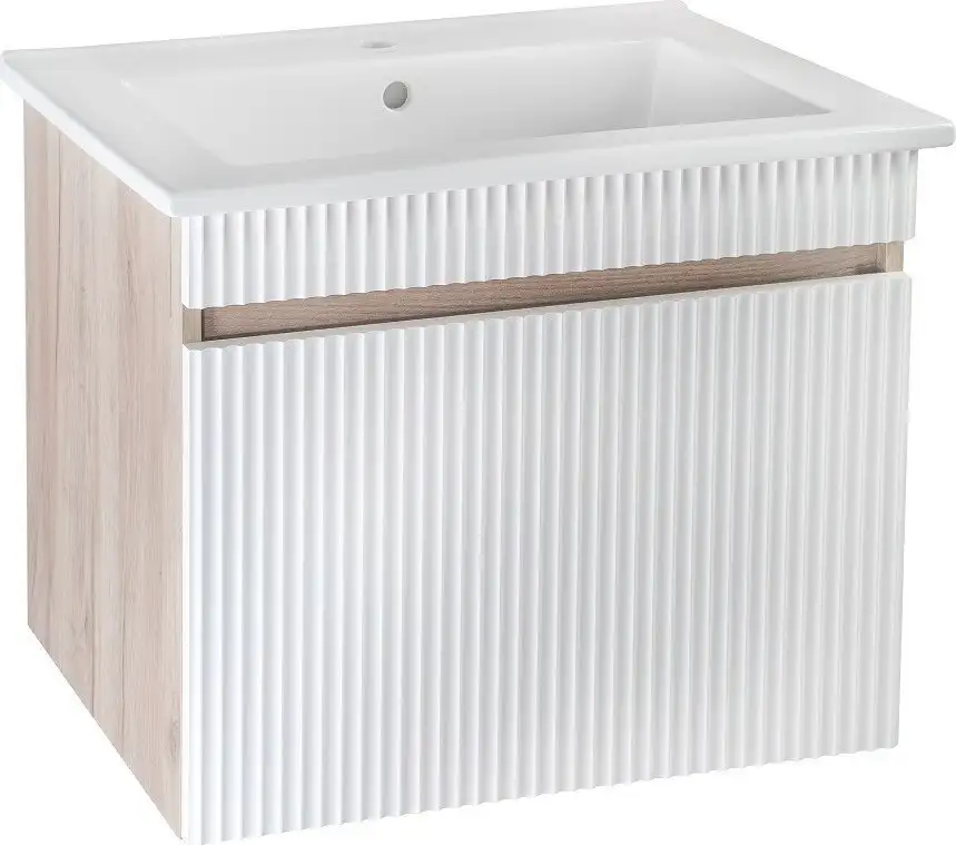 Runo Тумба с умывальником Runo Модена 65 + Оскар 65 (подвесная, крафтовый дуб) – фото товара