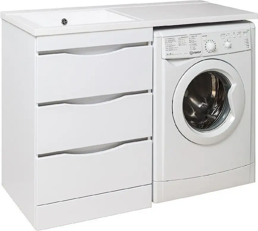 Runo Тумба с умывальником Runo Орион 60 3 ящика + Гамма 120 лайт с правым крылом (напольная, белый) – фото товара