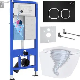 Унитаз подвесной Roxen Antares Tornado Long в комплекте с инсталляцией StounFix Dual Fresh 6 в 1 868433 (кнопка: черный матовая) - изображение в каталоге