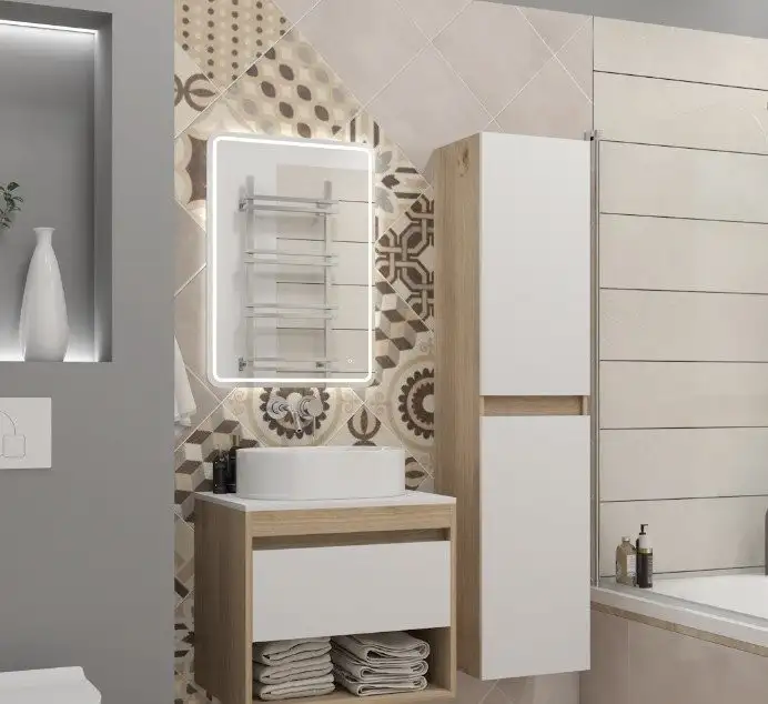 Teymi Шкаф-пенал для ванной Ritta T60522 (дуб эврика/белый матовый) – фото товара