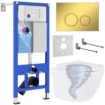 Унитаз подвесной Roxen Antares Tornado в комплекте с инсталляцией StounFix Dual Fresh 6 в 1 968356 (кнопка: золото глянцевое) - изображение в каталоге