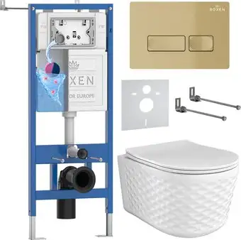 Унитаз подвесной Roxen Vine Tornado в комплекте с инсталляцией StounFix Dual Fresh 6 в 1 979006 (кнопка: брашированное золото) - изображение в каталоге