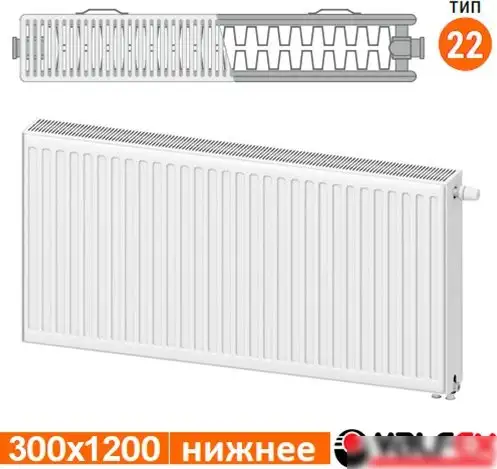 Стальной панельный радиатор Valfex Steel Universal VC 22 300х1200 VF.VC.22.300.1200 (с нижним подключением) - фото товара
