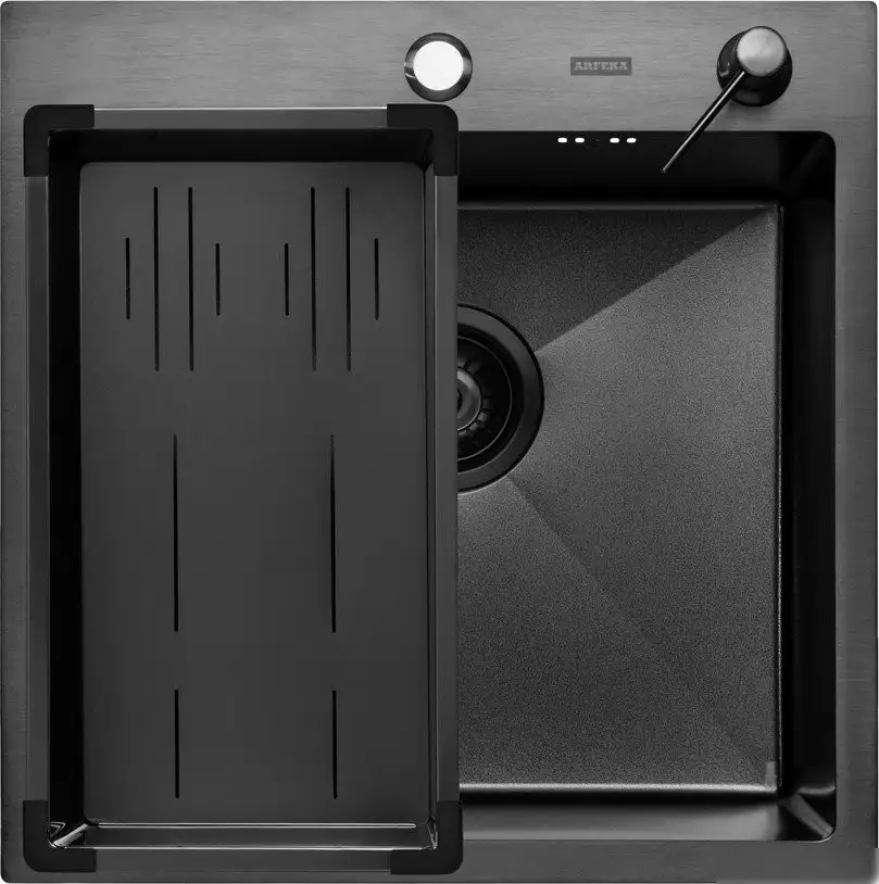Кухонная мойка ARFEKA Eco AR мойка 500*500, коландер G, дозатор Black Decor Volcanic - фото товара