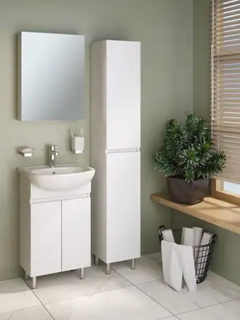 Runo Тумба с умывальником Runo Лада 50 + Уют 50 (напольная, белый) – изображение в каталоге