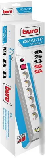 Сетевой фильтр Buro BU-SP5-USB-2A-W – фото товара