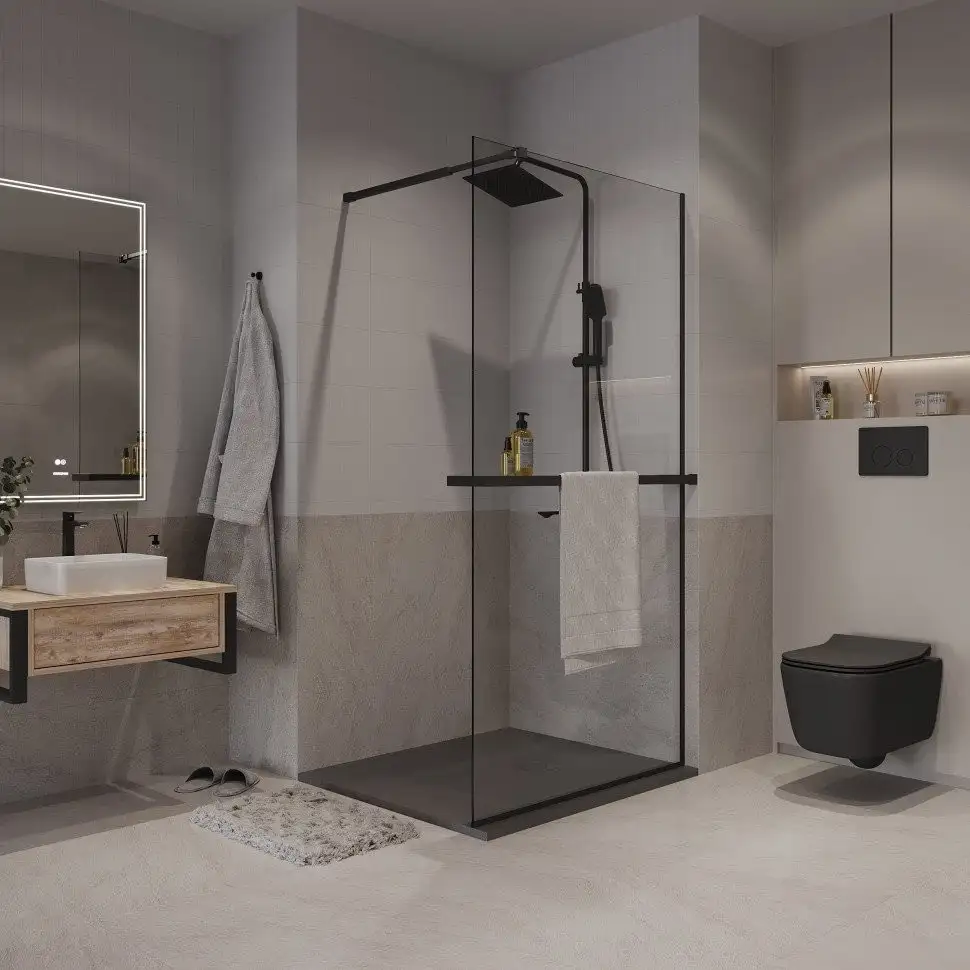 Душевая стенка Niagara NG-670-12ВLACK 120x195 (черный матовый/прозрачное стекло) - фото товара