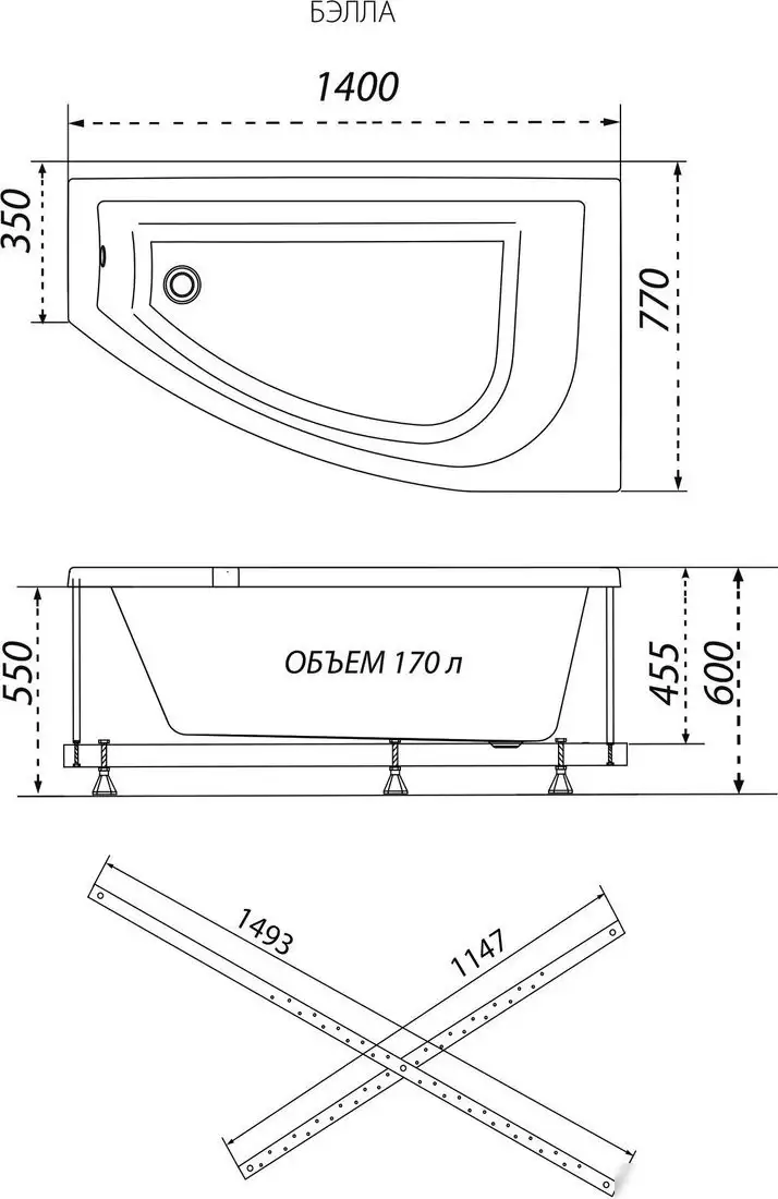 Ванна Triton Бэлла Экстра 140x77 L - фото товара