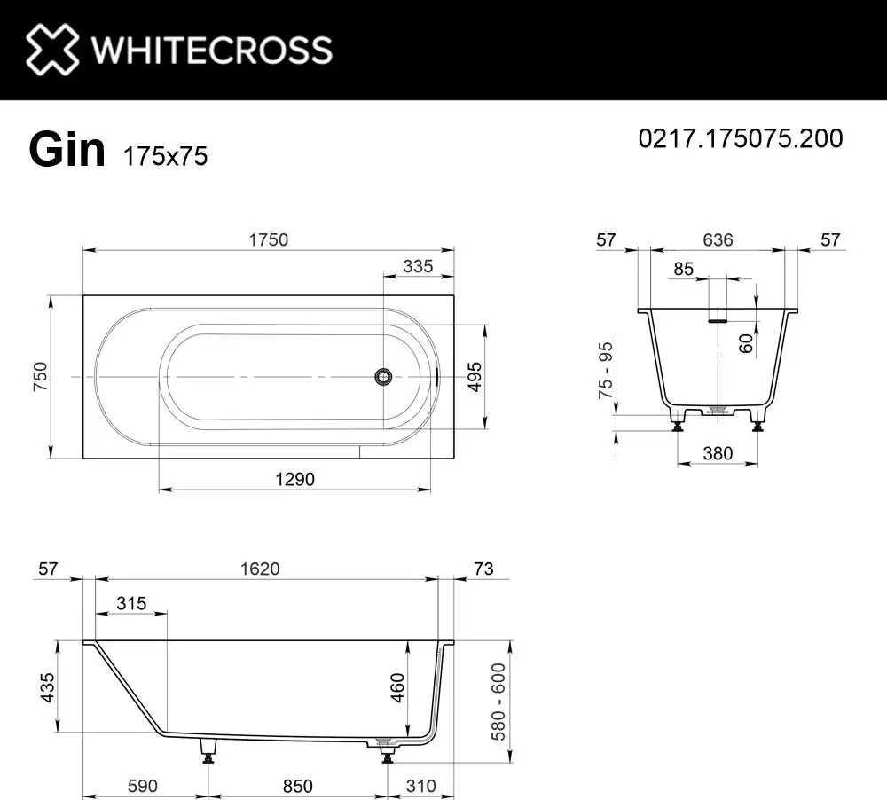 Ванна Whitecross Gin 175x75 0217.175075.200 (белый матовый) - фото товара