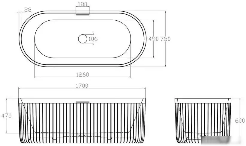Ванна Abber Stuttgart 170x75 AM9925 - фото товара