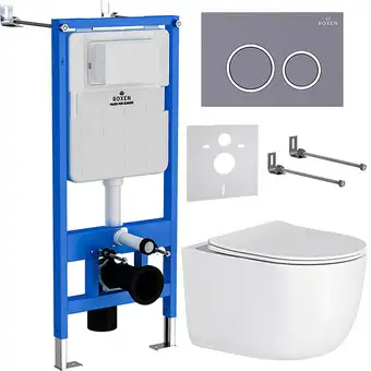 Унитаз подвесной Roxen Vortex в комплекте с инсталляцией StounFix Slim 6 в 1 966175 (кнопка: серый бетон) - изображение в каталоге