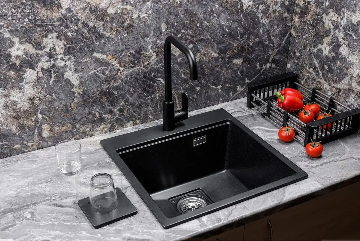 Кухонная мойка Marblan Comfort 50 (оникс, с сифоном и колландером) - фото товара
