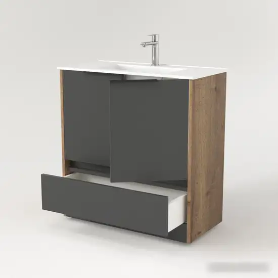 Дабер Тумба под умывальник 017 Тобага/Эридан/Артвин 60 Т17.6Т.0.22Ч (дуб галифакс/серый/ручка черная) – фото товара