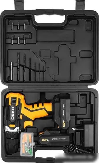 Дрель-шуруповерт Deko Banger 16V 080-1003 (с 2-мя АКБ, кейс, оснастка) – фото товара