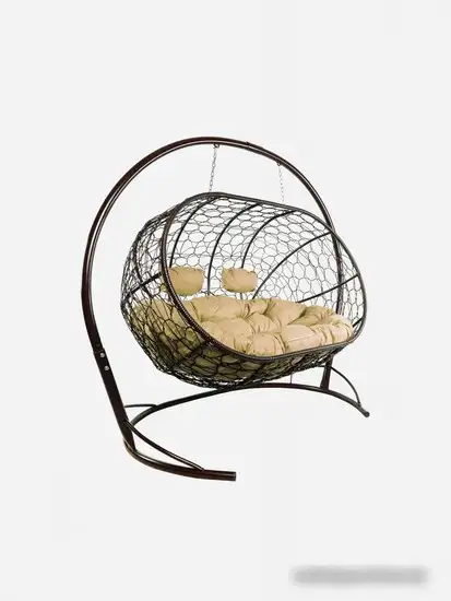 Подвесной диван M-Group Лежебока 11180201 (с коричневым ротангом/бежевая подушка) – фото товара