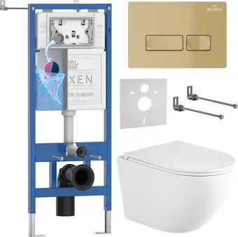 Унитаз подвесной Roxen Antares Tornado Long в комплекте с инсталляцией StounFix Dual Fresh 6 в 1 868418 (кнопка: брашированное золото матовая) - изображение в каталоге