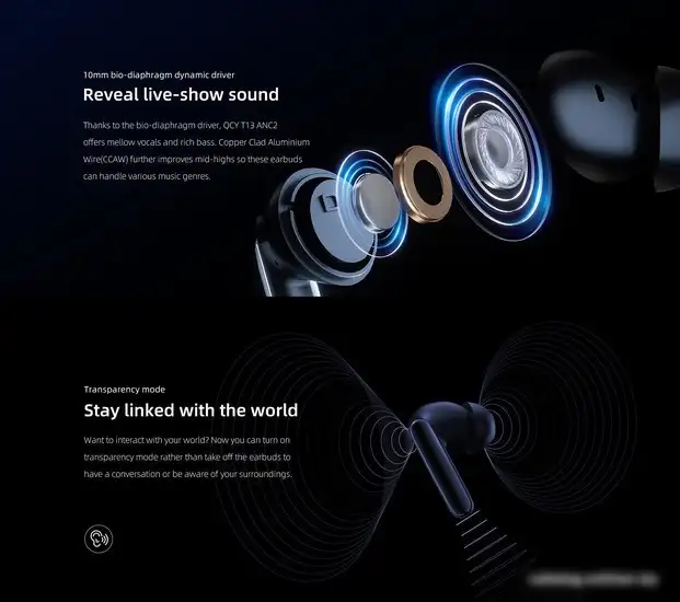 Наушники QCY T13 ANC 2 (темно-синий) – фото товара