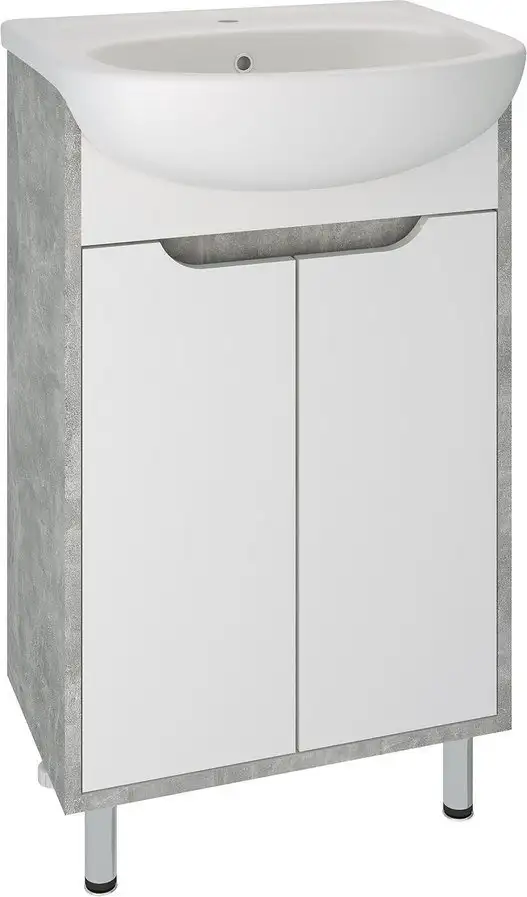 Runo Тумба с умывальником Runo Эко 50 + Уют 50 (напольная, белый/серый бетон) – фото товара