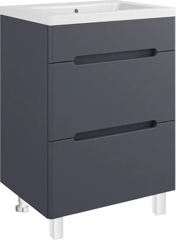 Runo Тумба с умывальником Runo Парма 60 2 ящика + Omega 60 (напольная, графит) – фото товара