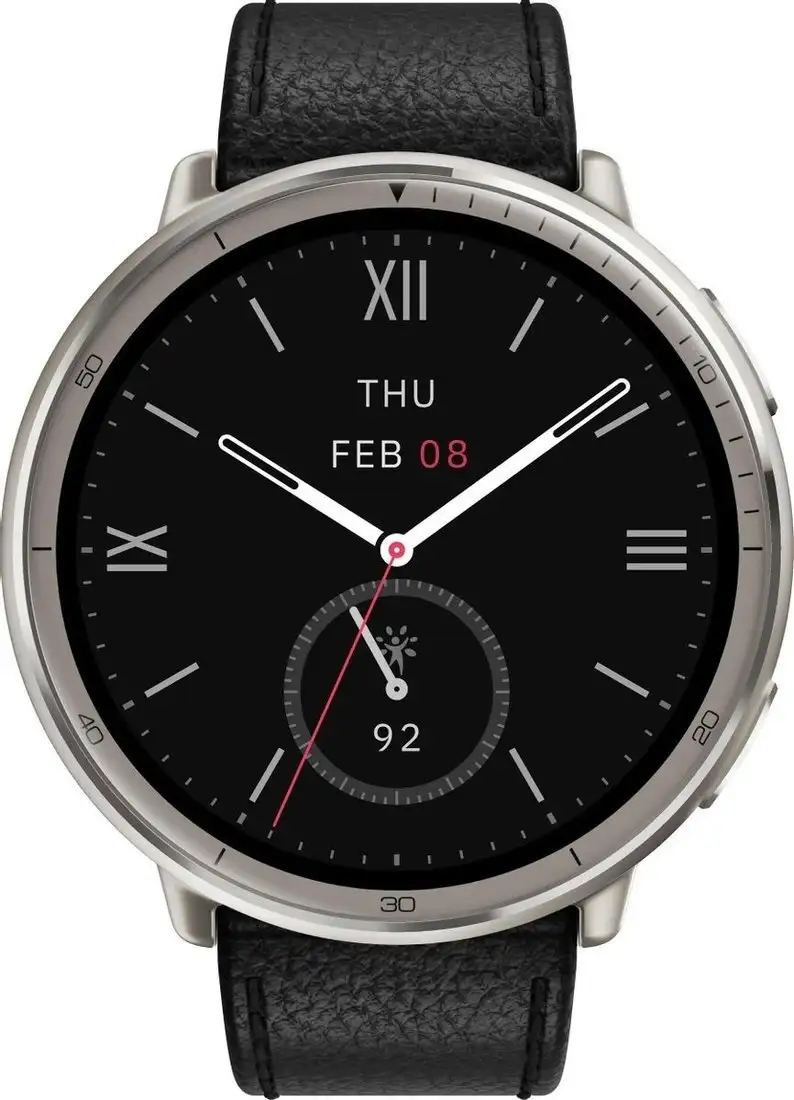 Умные часы Amazfit Active 2 Premium (серебристый, с черным кожаным ремешком) – фото товара