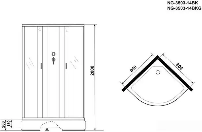 Душевая кабина Niagara NG-3503-14BKG 80x80x215 - фото товара